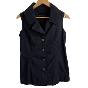 Jenne Maac Womens Shirt Small Black Collared Sleeveless Button Up Pockets Casual